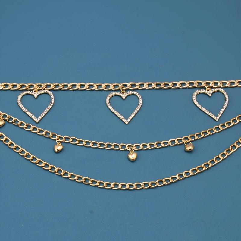 Women's Rhinestone Heart Chain Belt Waist Accessories