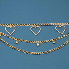 Women's Rhinestone Heart Chain Belt Waist Accessories