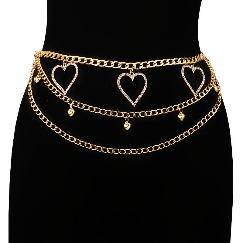 Women's Rhinestone Heart Chain Belt Waist Accessories