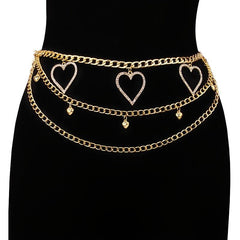 Women's Rhinestone Heart Chain Belt Waist Accessories