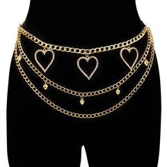 Women's Rhinestone Heart Chain Belt Waist Accessories