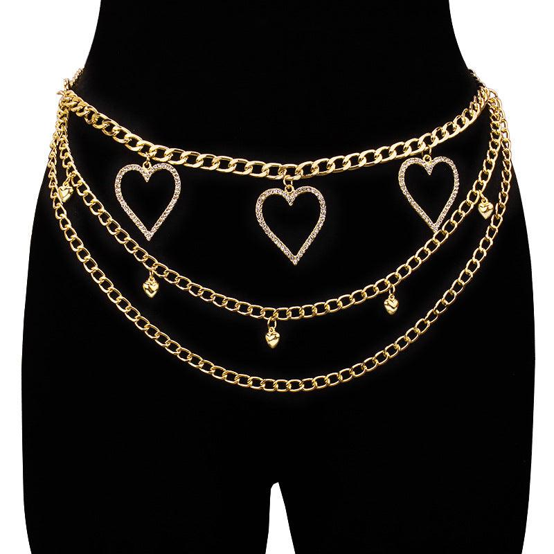 Women's Rhinestone Heart Chain Belt Waist Accessories