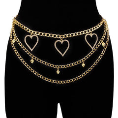 Women's Rhinestone Heart Chain Belt Waist Accessories