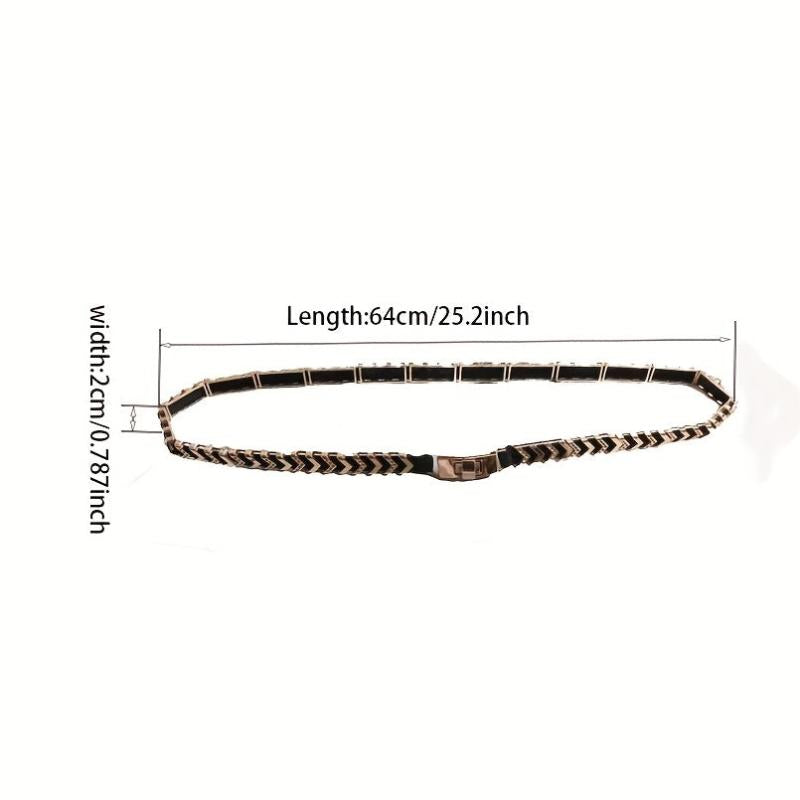 Geometric Linked Metal Belt Golden Waistband Dress Girdle Elastic Thin