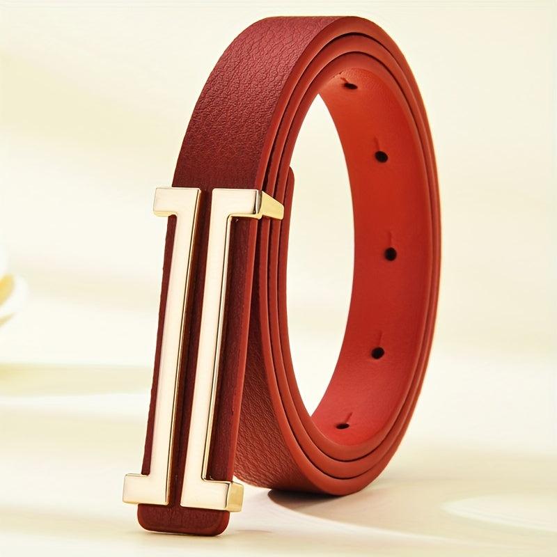 Geometric Long Buckle PU Belt Solid Casual Thin Belt for Women