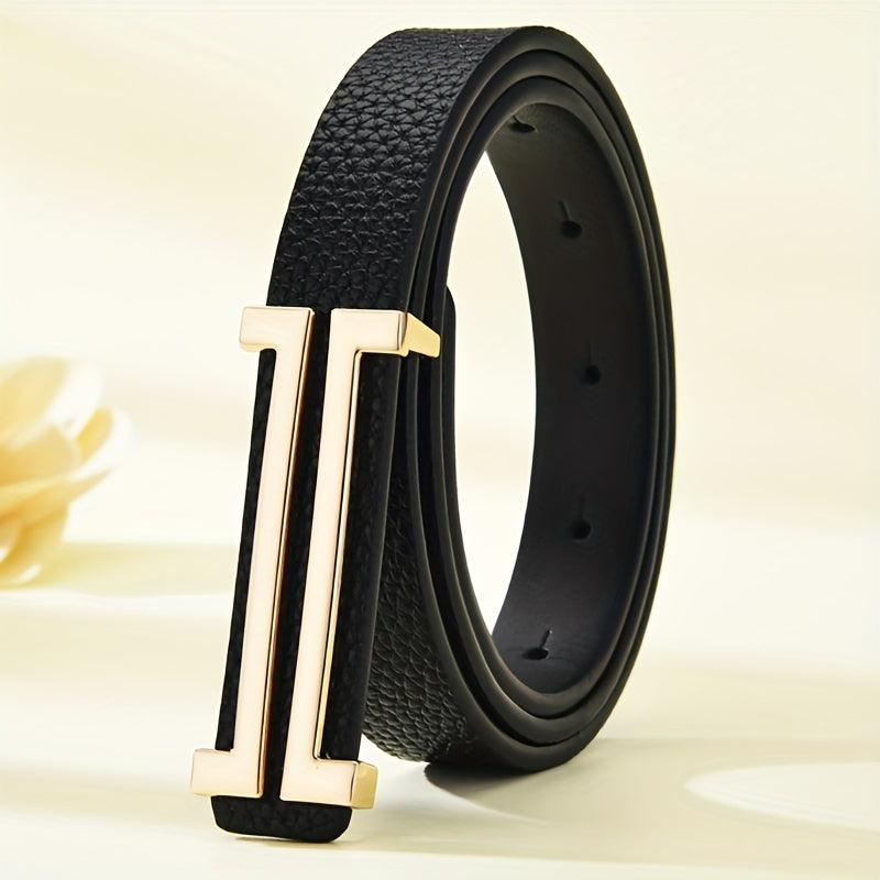 Geometric Long Buckle PU Belt Solid Casual Thin Belt for Women