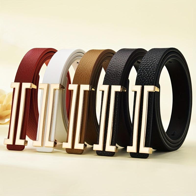 Geometric Long Buckle PU Belt Solid Casual Thin Belt for Women