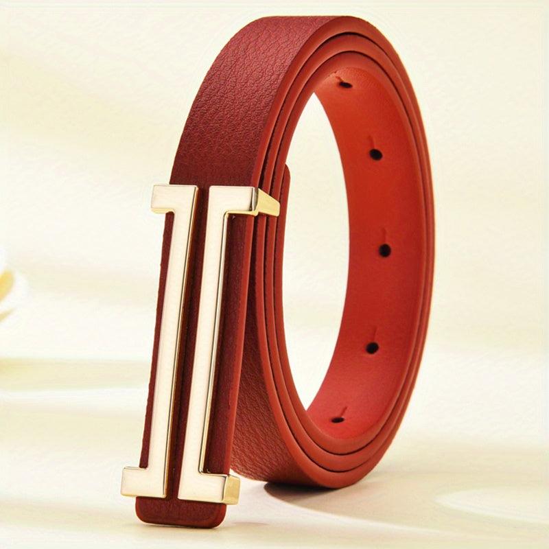Geometric Long Buckle PU Belt Solid Casual Thin Belt for Women