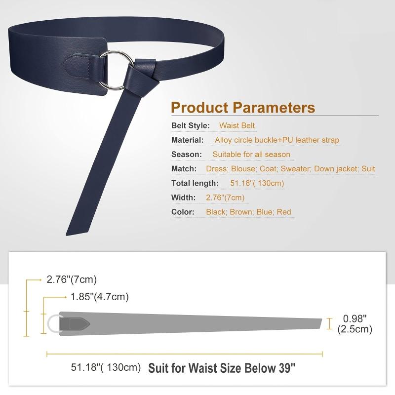 Wide PU Leather Waist Belt Knot Adjustable Belt O Ring Buckle
