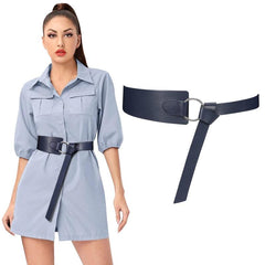 Wide PU Leather Waist Belt Knot Adjustable Belt O Ring Buckle