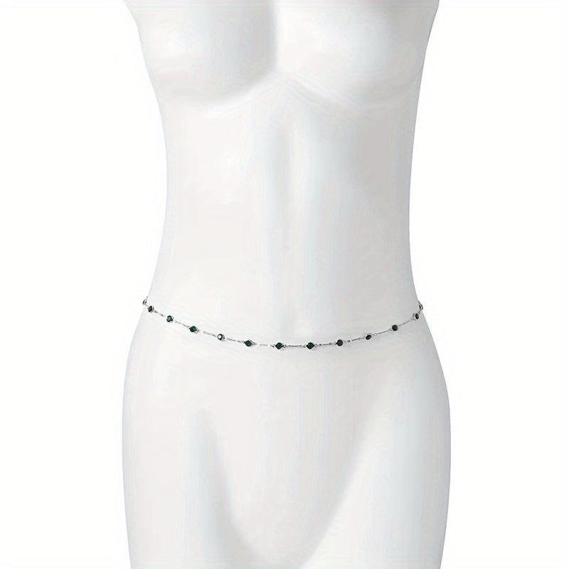 Vintage Green Crystal Waist Chain Metal Belly Girdle Women