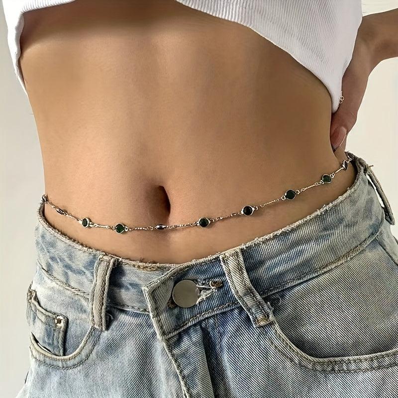 Vintage Green Crystal Waist Chain Metal Belly Girdle Women
