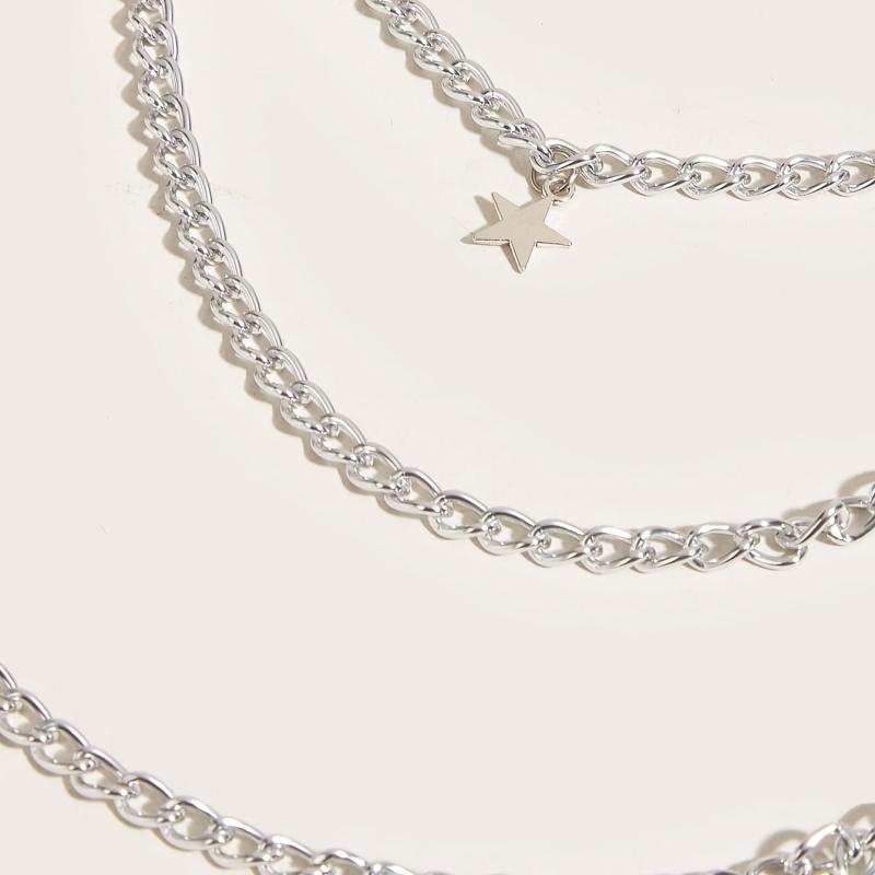 Silvery Pentagram Pendant Metal Belly Chain Y2K Jeans Chain