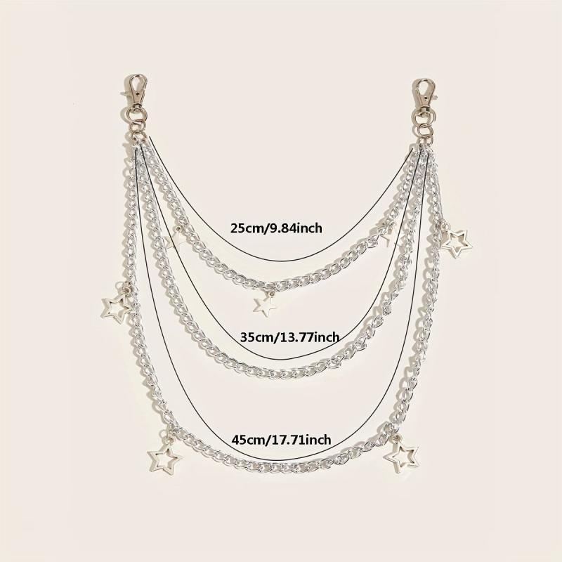 Silvery Pentagram Pendant Metal Belly Chain Y2K Jeans Chain