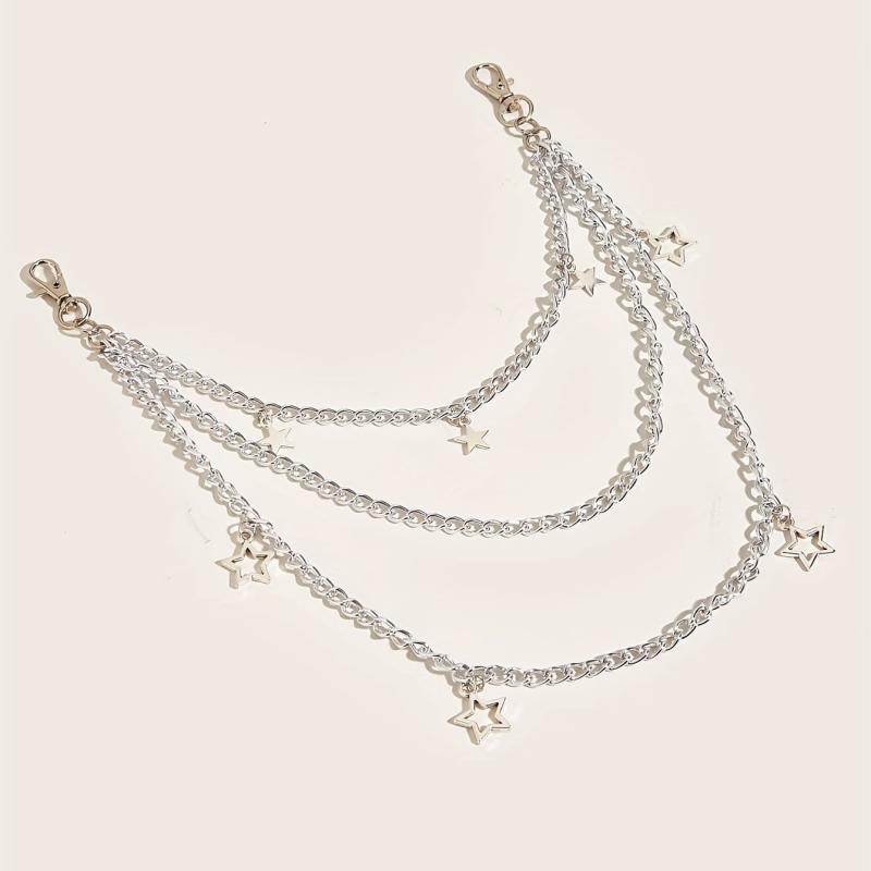 Silvery Pentagram Pendant Metal Belly Chain Y2K Jeans Chain