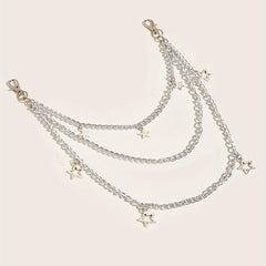 Silvery Pentagram Pendant Metal Belly Chain Y2K Jeans Chain
