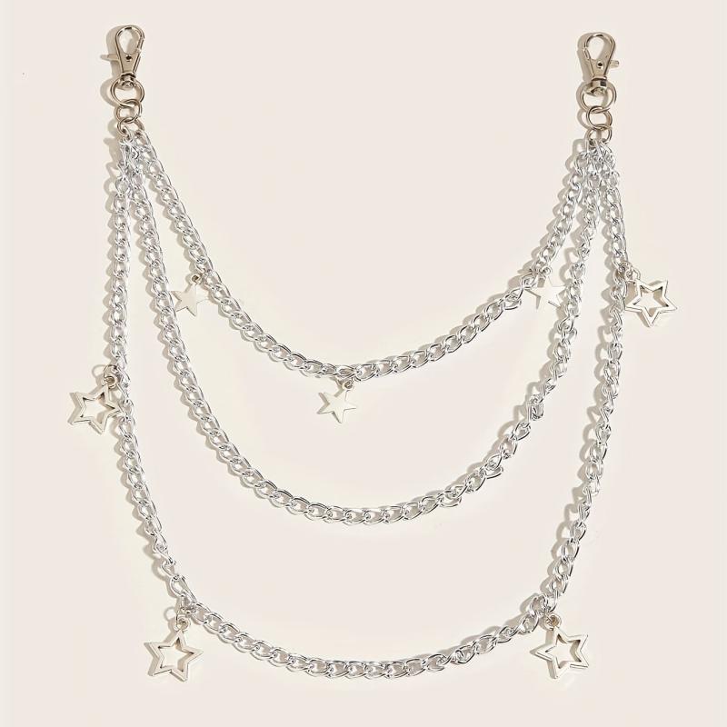Silvery Pentagram Pendant Metal Belly Chain Y2K Jeans Chain