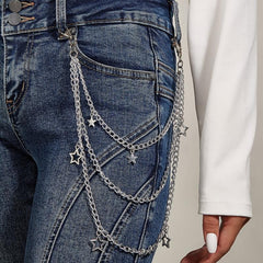 Silvery Pentagram Pendant Metal Belly Chain Y2K Jeans Chain