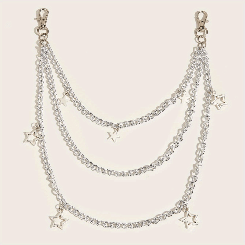 Silvery Pentagram Pendant Metal Belly Chain Y2K Jeans Chain