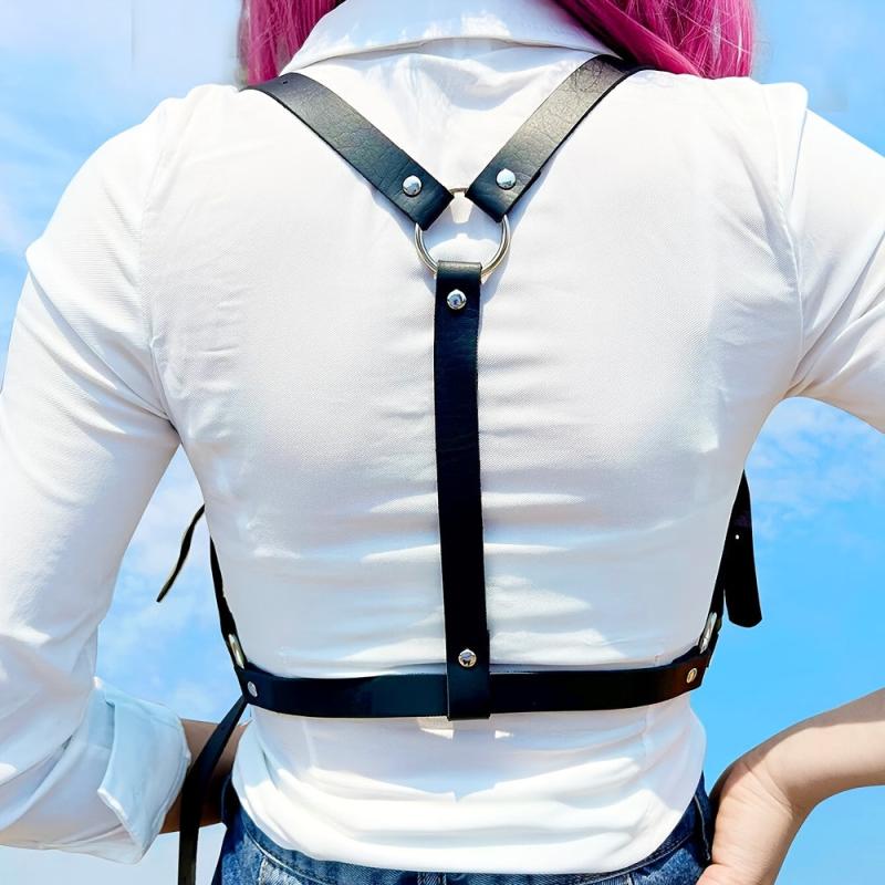 PU Leather Chest Harness For Women Gothic Punk Rivet Body Harness Belt