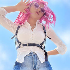 PU Leather Chest Harness For Women Gothic Punk Rivet Body Harness Belt