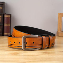 Men's Alloy Needle Buckle PU Striped Edge Belt