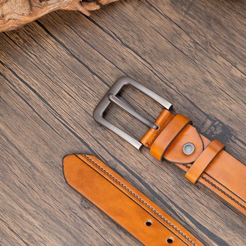 Men's Alloy Needle Buckle PU Striped Edge Belt