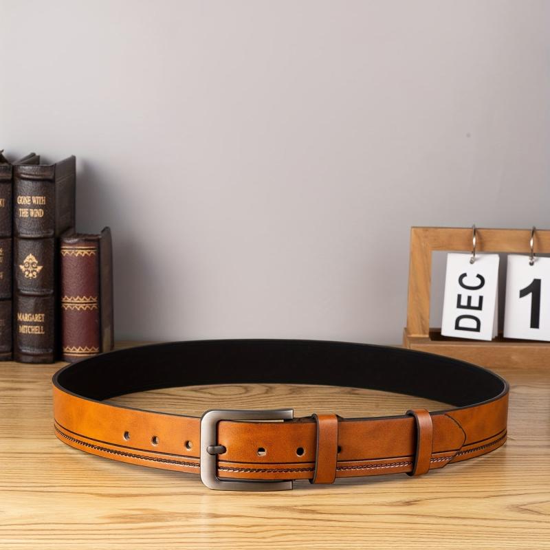 Men's Alloy Needle Buckle PU Striped Edge Belt
