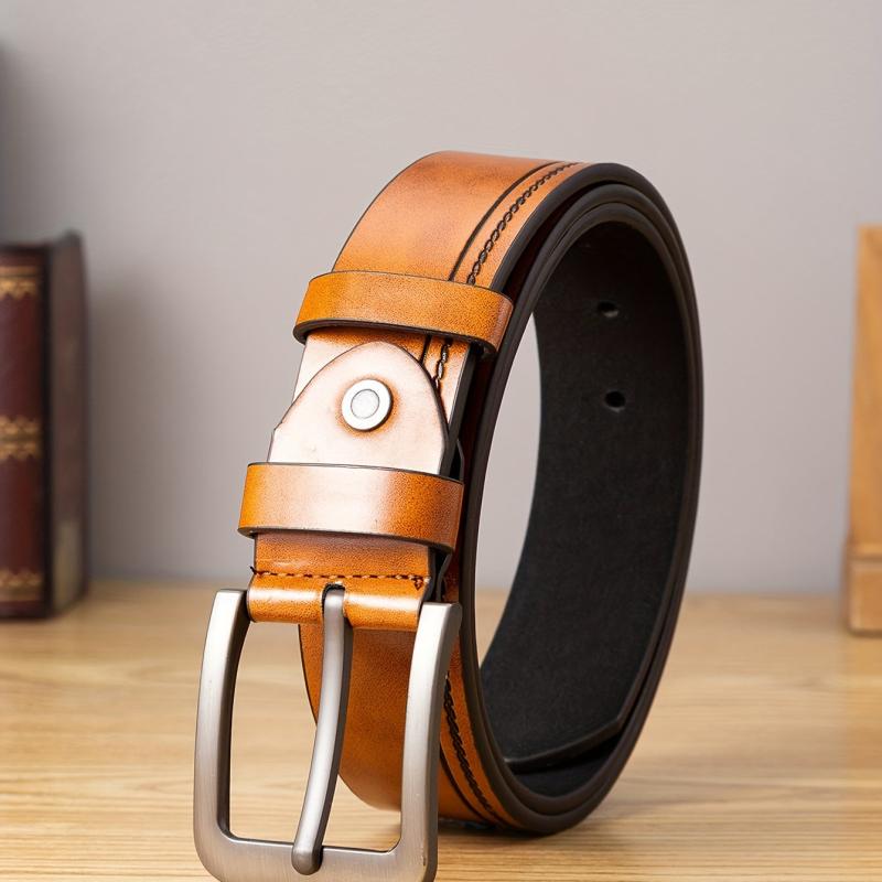 Men's Alloy Needle Buckle PU Striped Edge Belt