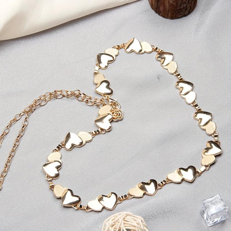 Golden Double Heart Waist Chain Metal Decorative Dress Girdle Belly Chain Belt
