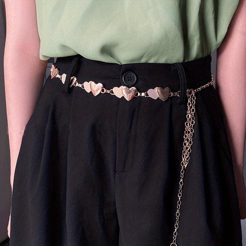 Golden Double Heart Waist Chain Metal Decorative Dress Girdle Belly Chain Belt