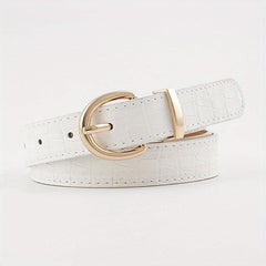 Solid Crocodile Pattern Oval Metal Buckle Belt Women Casual Waist Belts