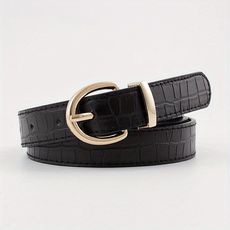 Solid Crocodile Pattern Oval Metal Buckle Belt Women Casual Waist Belts