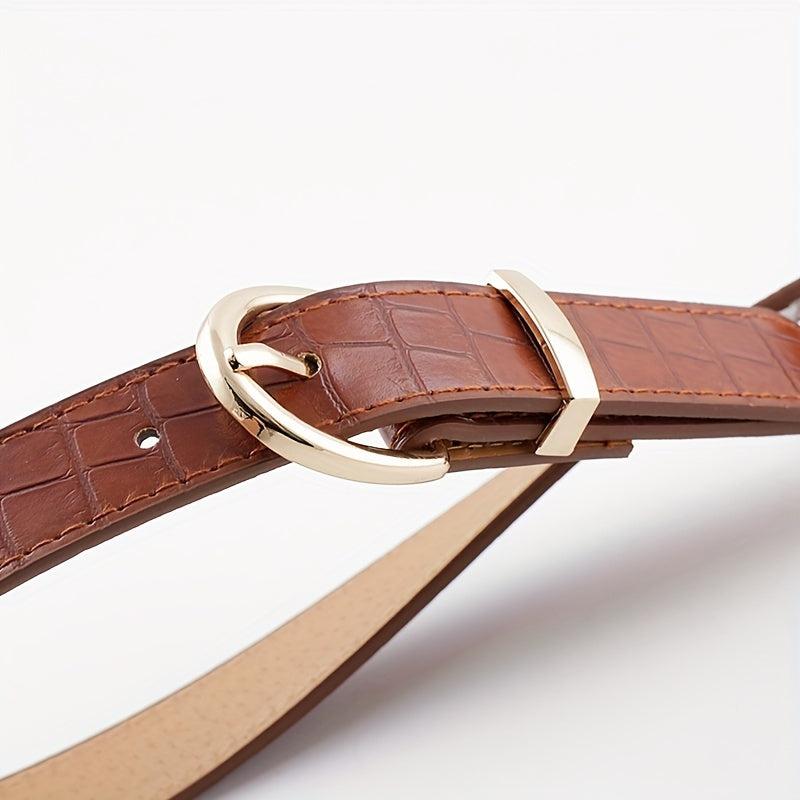 Solid Crocodile Pattern Oval Metal Buckle Belt Women Casual Waist Belts