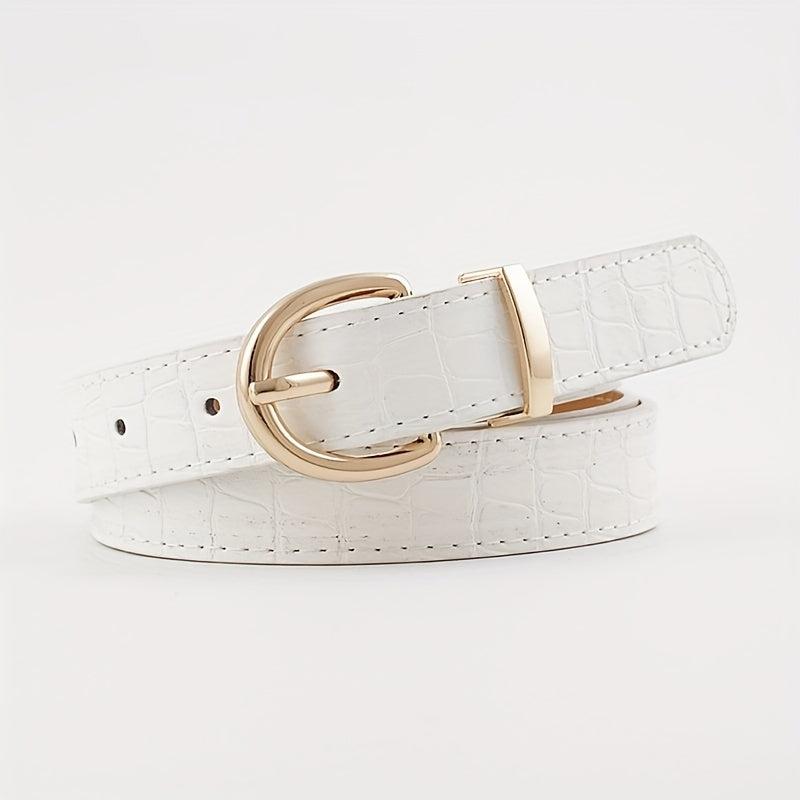 Solid Crocodile Pattern Oval Metal Buckle Belt Women Casual Waist Belts