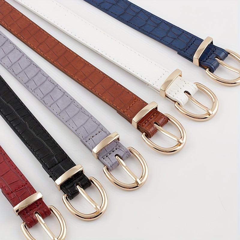 Solid Crocodile Pattern Oval Metal Buckle Belt Women Casual Waist Belts