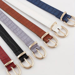 Solid Crocodile Pattern Oval Metal Buckle Belt Women Casual Waist Belts