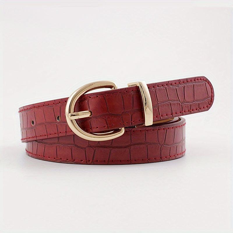 Solid Crocodile Pattern Oval Metal Buckle Belt Women Casual Waist Belts