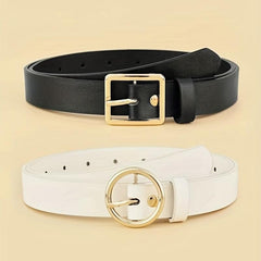 2pcs Set Women's Pin Buckle PU Leather Belt Casual Jeans Pant Skirt Girdle
