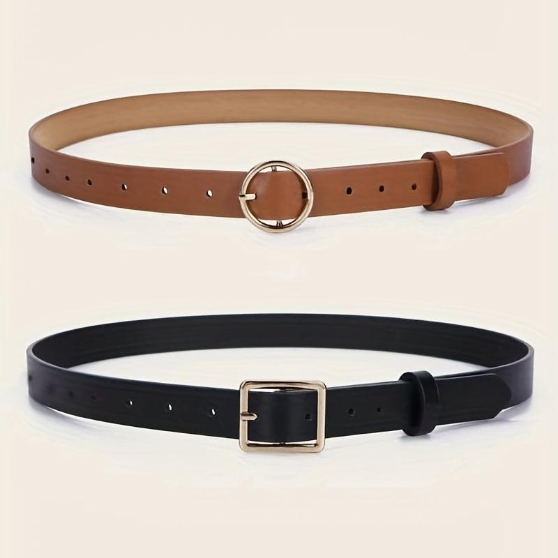 2pcs Set Women's Pin Buckle PU Leather Belt Casual Jeans Pant Skirt Girdle
