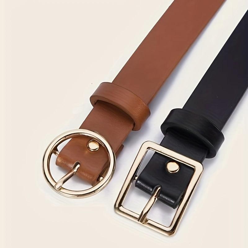 2pcs Set Women's Pin Buckle PU Leather Belt Casual Jeans Pant Skirt Girdle