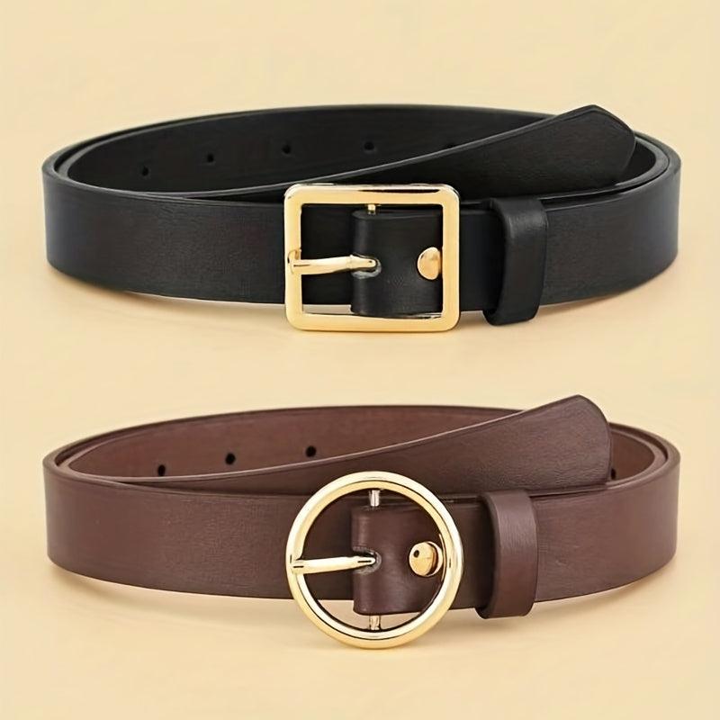 2pcs Set Women's Pin Buckle PU Leather Belt Casual Jeans Pant Skirt Girdle