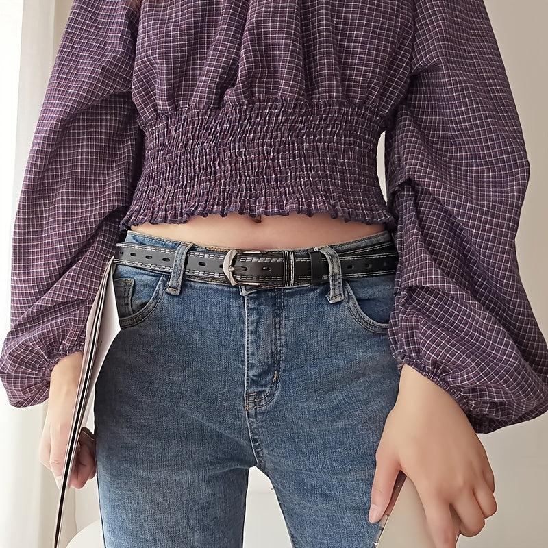 Rectangular Buckle Pin Belt Casual PU Leather Waist Belts For Women
