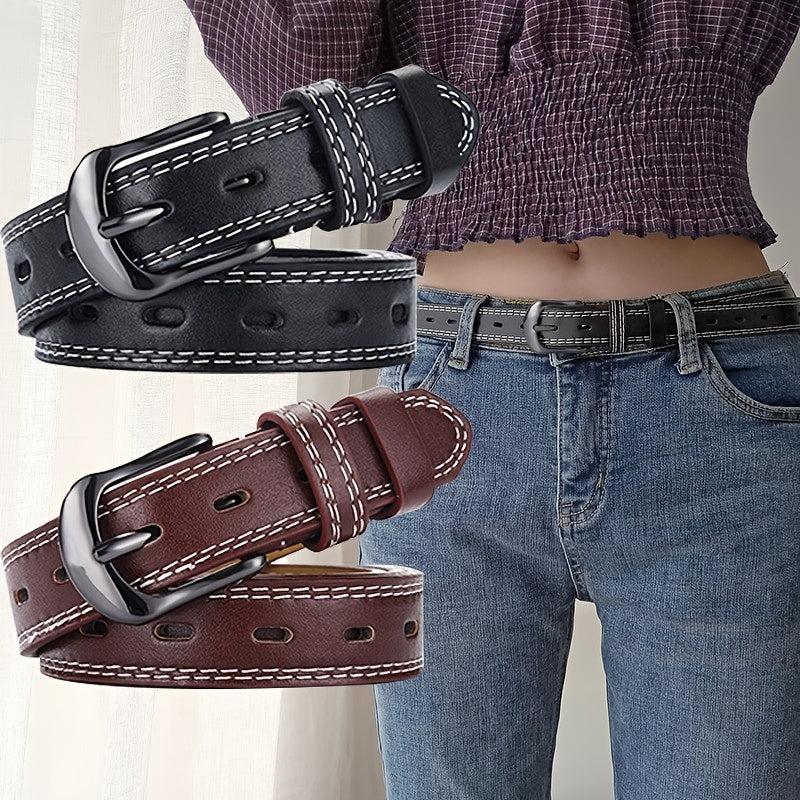 Rectangular Buckle Pin Belt Casual PU Leather Waist Belts For Women