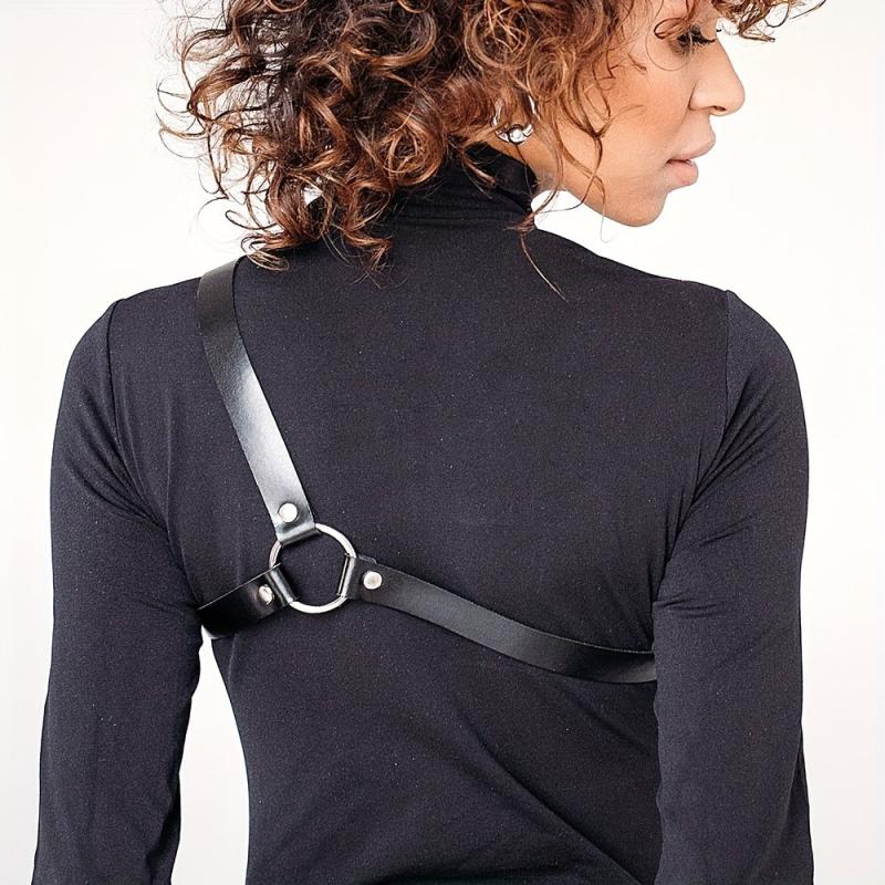 Y2K Ring Linked Chest Harness Belt PU Leather Waistband