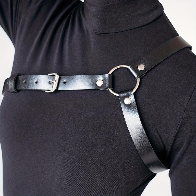 Y2K Ring Linked Chest Harness Belt PU Leather Waistband