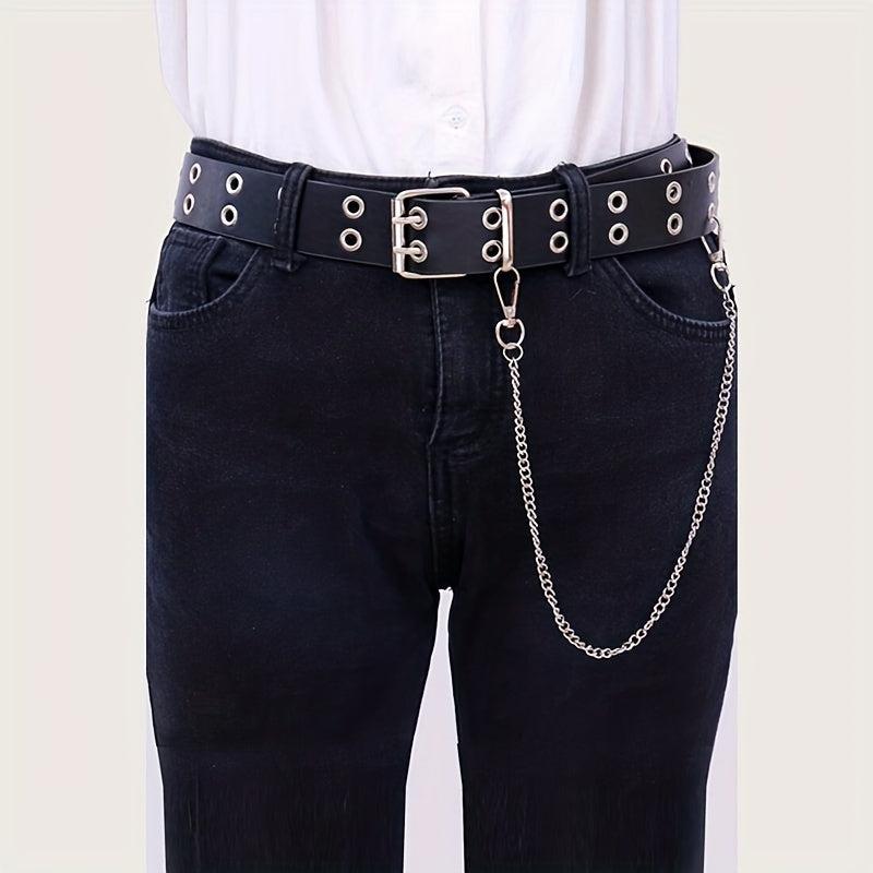 Rivet Stud Punk Belt Metal Chain Tassel Hip Wide Belt Double Pin Buckle