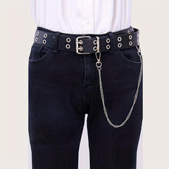 Rivet Stud Punk Belt Metal Chain Tassel Hip Wide Belt Double Pin Buckle