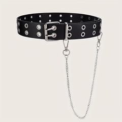 Rivet Stud Punk Belt Metal Chain Tassel Hip Wide Belt Double Pin Buckle