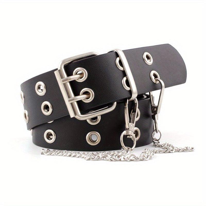 Rivet Stud Punk Belt Metal Chain Tassel Hip Wide Belt Double Pin Buckle